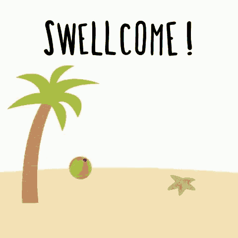 a whale is riding a skateboard on a beach next to a palm tree and a starfish .