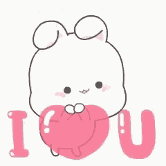 a bunny is holding a pink heart and the word i love you .