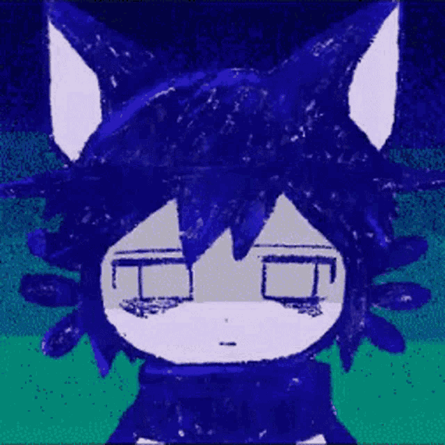 a drawing of a person with blue hair and ears