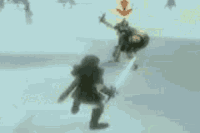 a blurred image of a video game character fighting another character