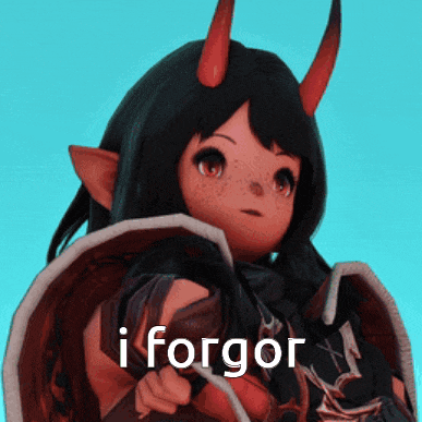 a girl with horns is holding a shield with the words i forgor written on it
