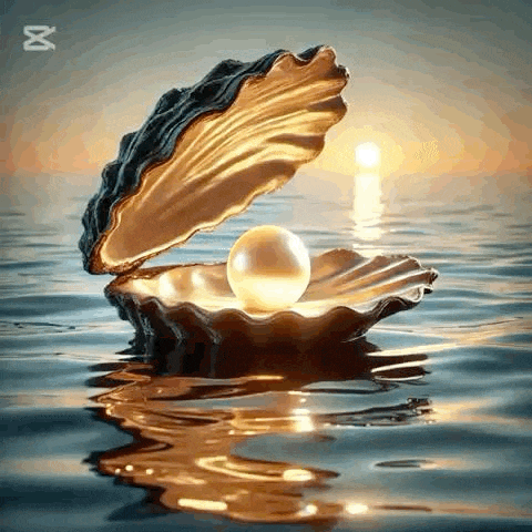 an oyster with a pearl in it is floating in the ocean .