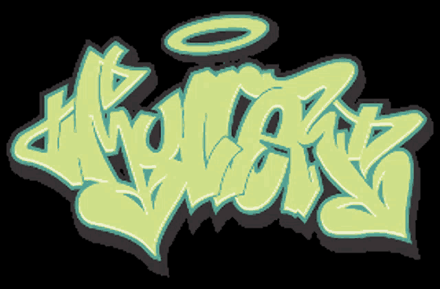 glow in the dark graffiti that says " always " with an angel 's halo