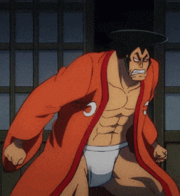 a man in a kimono and underwear with the letter c on his chest