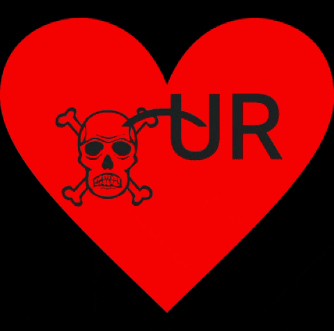 a cartoon of a girl playing a guitar in front of a red heart that says " your "