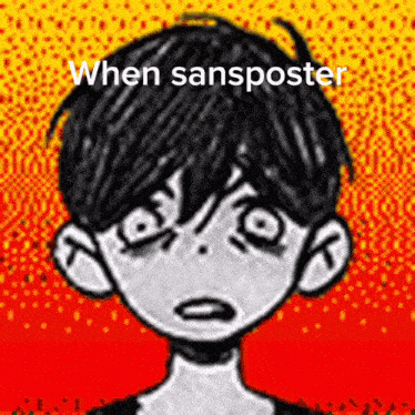 a black and white drawing of a boy with the words when sansposter above him