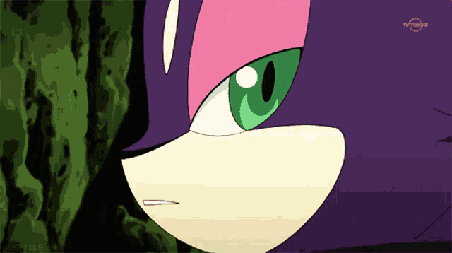 a close up of a cartoon character 's face with a tv tokyo logo in the corner