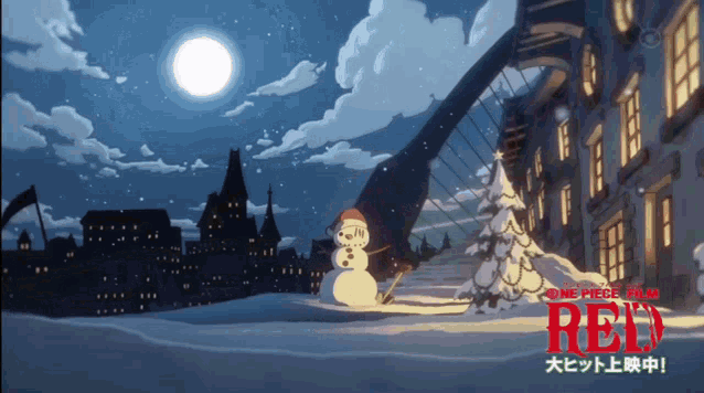 a poster for the one piece film red with a snowman