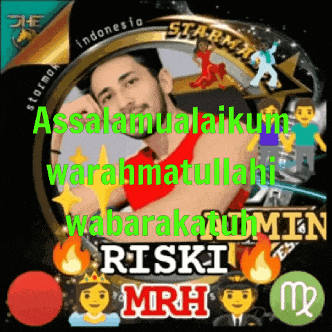 a picture of a man in a red shirt with the words assalamualaikum warahmatullahi wabarakatuhmin riski mri