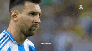 a close up of a soccer player 's face with the words messi world on the bottom right