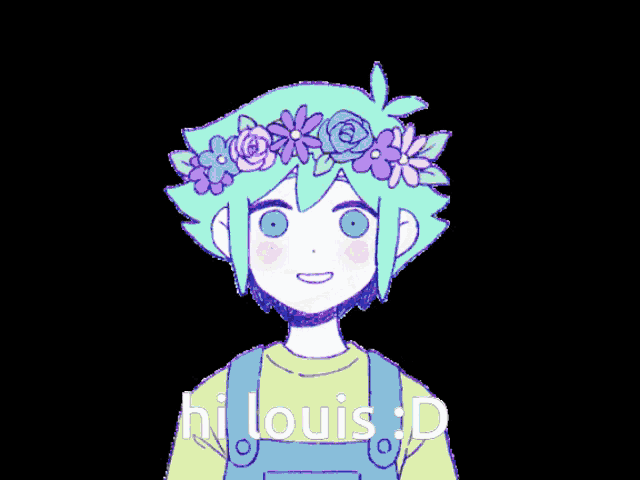 a drawing of a boy with a flower crown on his head says hi louis