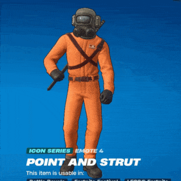 a cartoon character is wearing an orange jumpsuit and a helmet with a gas mask on his head