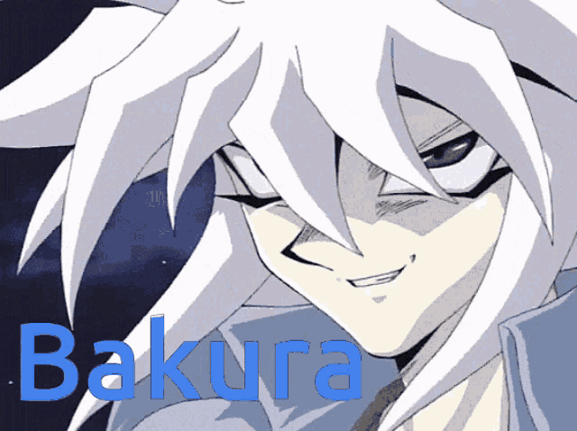 a drawing of a person with the name bakura written in blue