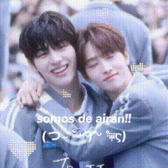 a couple of young men hugging each other with the words somos de arian written on the bottom