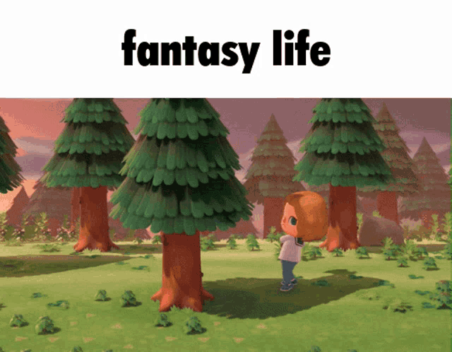 a video game scene with trees and the words fantasy life