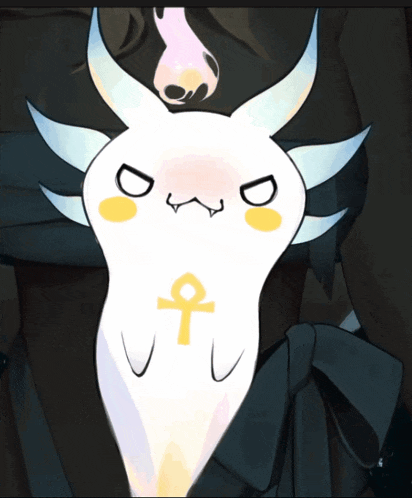 a cartoon drawing of a demon with a yellow ankh on its chest