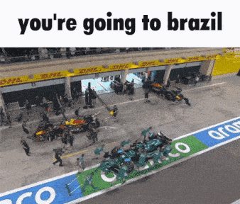 an aerial view of a race track with the words " you 're going to brazil " at the top