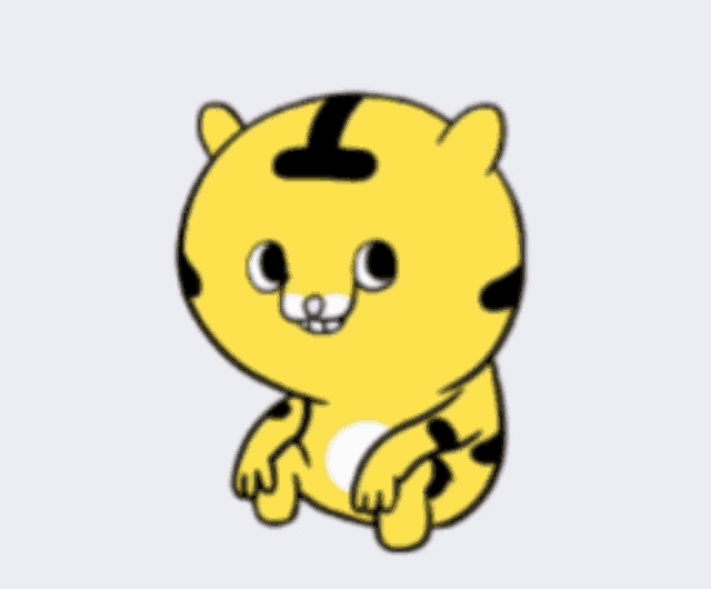a cartoon drawing of a yellow tiger with a black t on its head