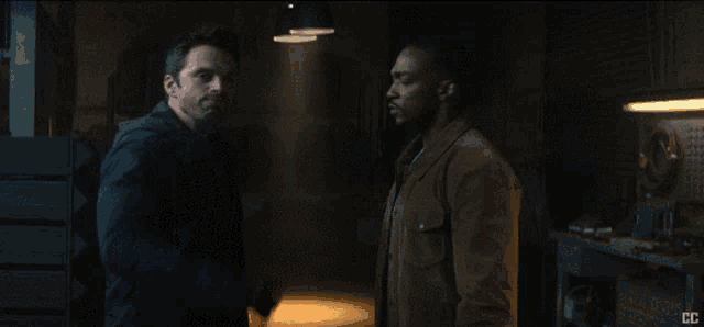two men are standing next to each other and one of them says " no "