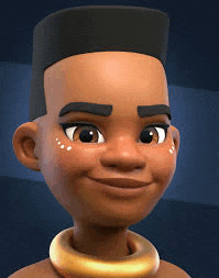 a close up of a cartoon character 's face with a hat and a necklace .