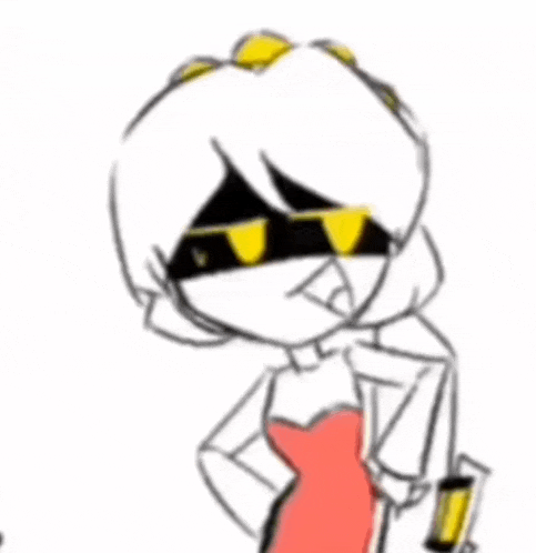 a drawing of a girl in a red dress and sunglasses .