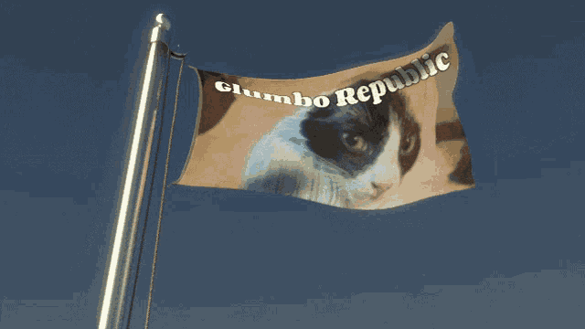 a flag with a picture of a cat and the words glumbo republic on it