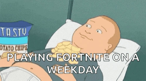 a cartoon of a man laying in a bed with a bag of potato chips .