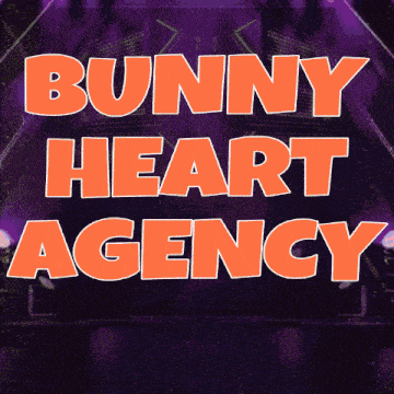 a sign that says bunny heart agency in orange