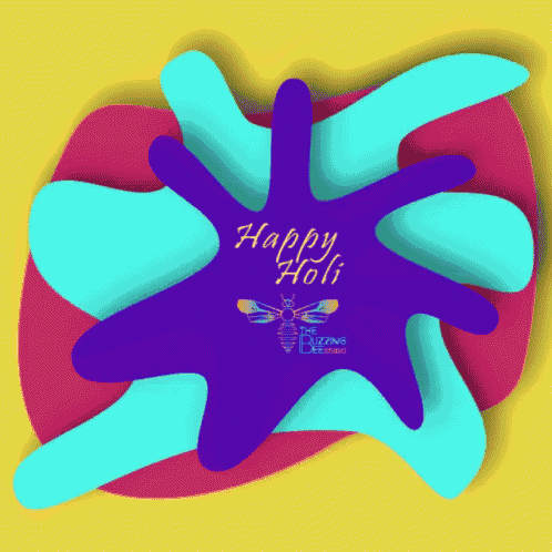 a happy holi greeting card with a buzzing bee on it