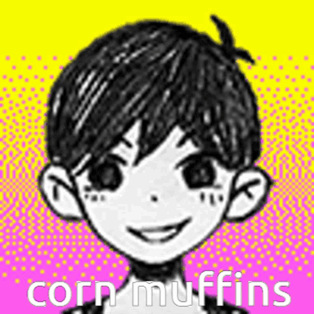 a black and white drawing of a boy with the words `` corn muffins '' written on the bottom .