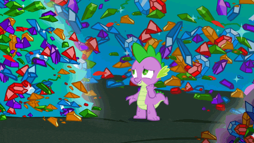 spike from my little pony is standing in front of a wall of gems