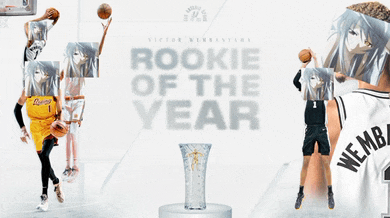 a poster for the rookie of the year showing basketball players