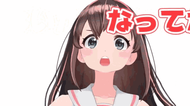 a girl with a surprised look on her face is standing in front of a sign that says " n "