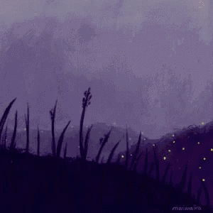 a painting by mariana lira shows a field with fireflies