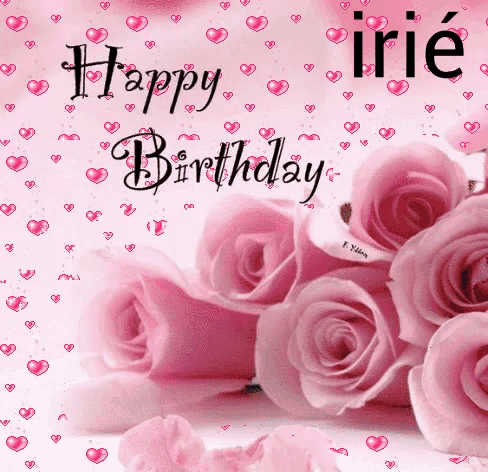 a happy birthday greeting card with pink roses