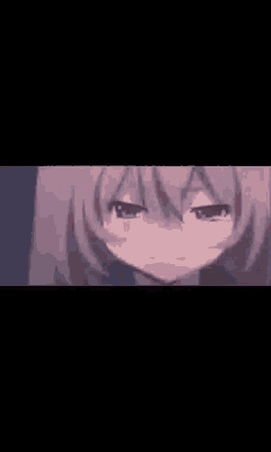 a close up of a anime girl 's face with a sad expression .