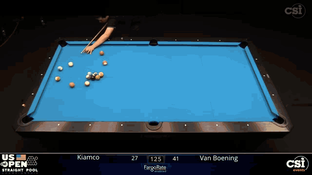a pool table with a player named kiamco playing