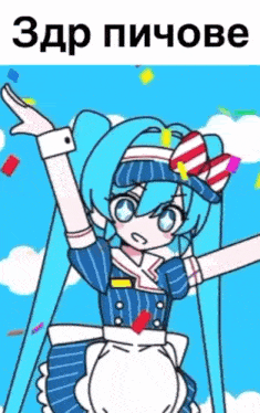 a cartoon of a girl in a maid outfit with a red white and blue bow on her head