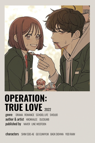 a poster for operation true love shows a boy feeding a girl something