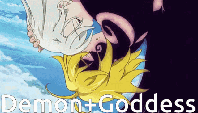 demon + goddess is written on a poster with a cartoon character