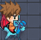 a pixel art of a man holding a gun