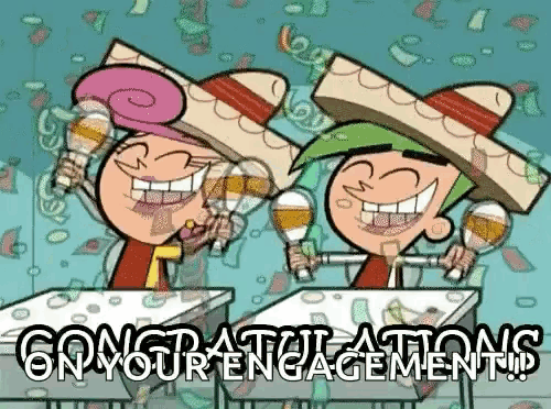 a couple of cartoon characters holding maracas with the words " congratulations on your engagement "
