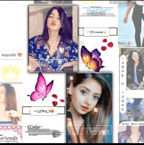 a collage of pictures of a girl with the name aayushi on the bottom right