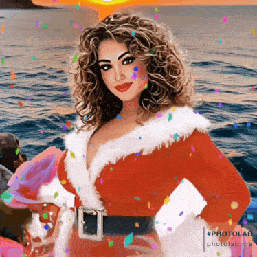 a painting of a woman dressed in a santa outfit