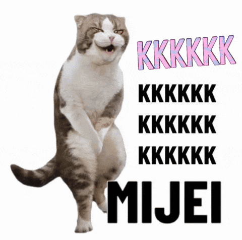 a cat is standing on its hind legs with the words mijei written below it