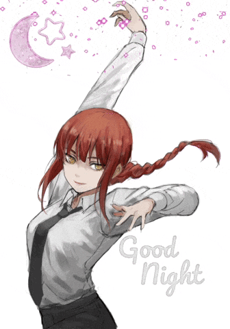 a drawing of a girl with red hair and the words " good night " on the bottom
