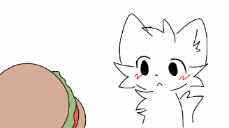 a cartoon of a cat eating a hamburger with a smiley face