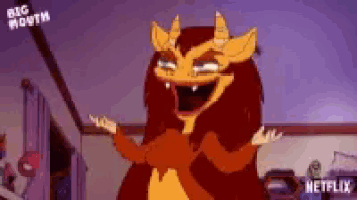 a cartoon character from big mouth is laughing with a netflix logo in the background