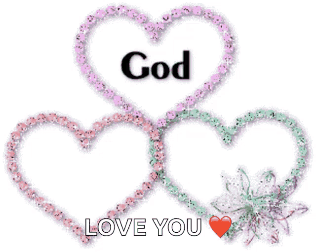three hearts with the words bless love you
