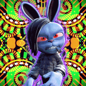 a cartoon rabbit is smoking a cigarette while wearing a jacket
